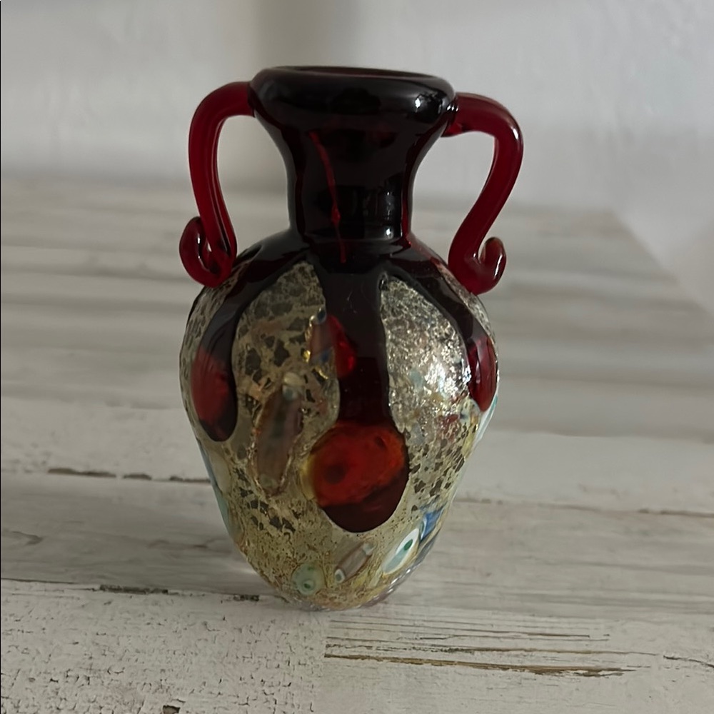 Murano Millefiori Glass Red Vase - Picture 2 of 6